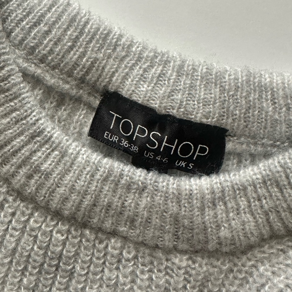 TOPSHOP Women’s Heather Gray Ribbed Ribbon Detail Sweater - Picture 5 of 6